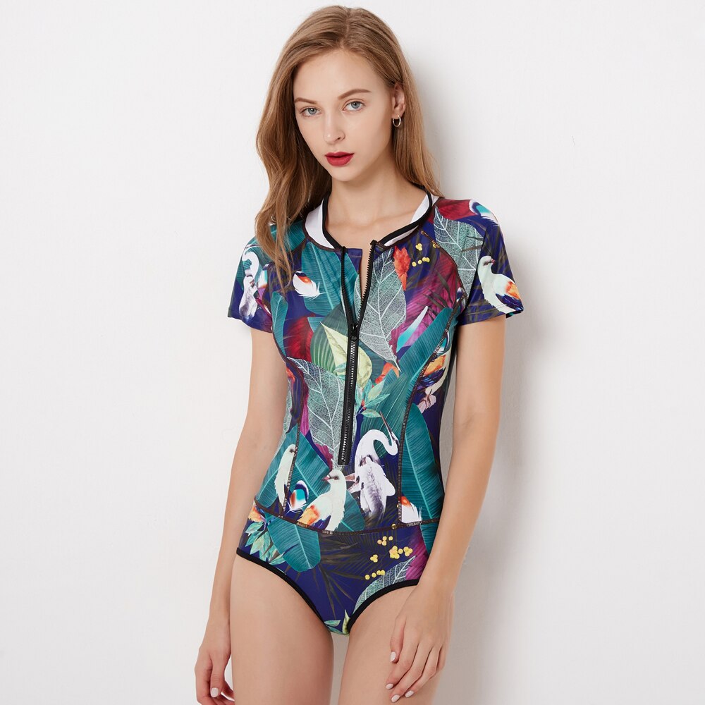 R-Printed Rashguard Tankini Swimsuit