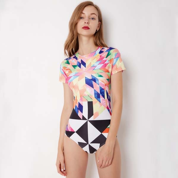 R-Printed Rashguard Tankini Swimsuit