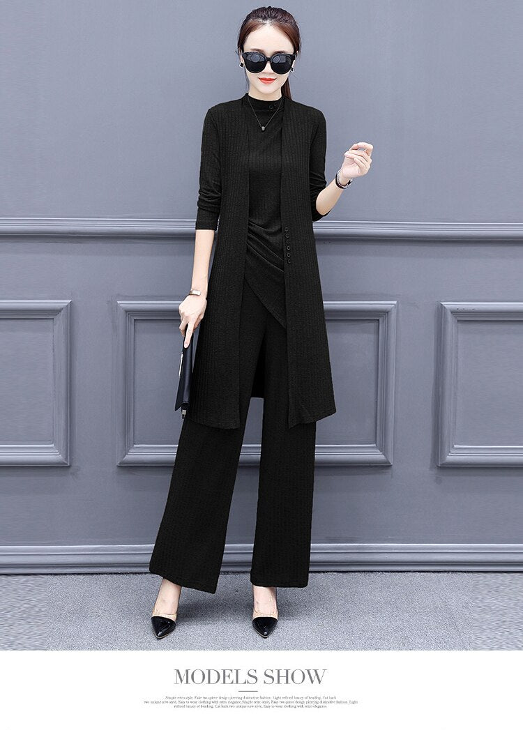 Wide Leg Knit Pant Suit