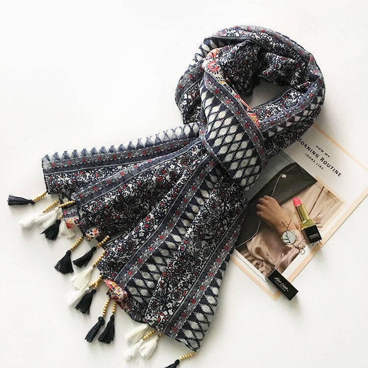 Cotton Western Hair Fringed Scarve