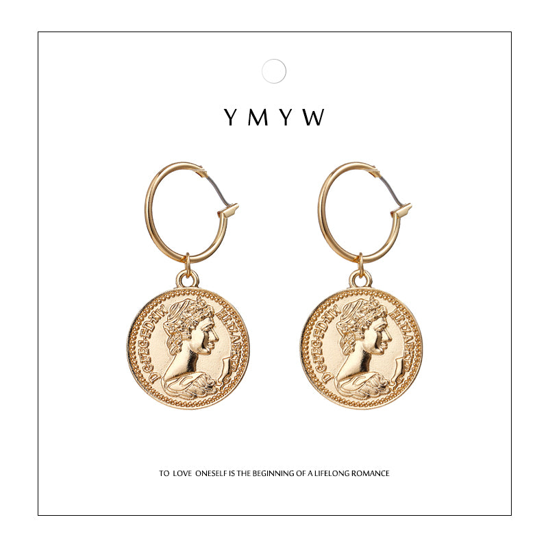 Vintage Coin Portrait Pendant Earrings