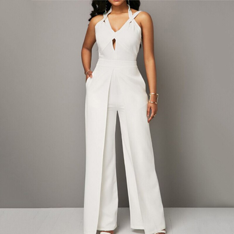 White Sleeveless Halter Jumpsuit