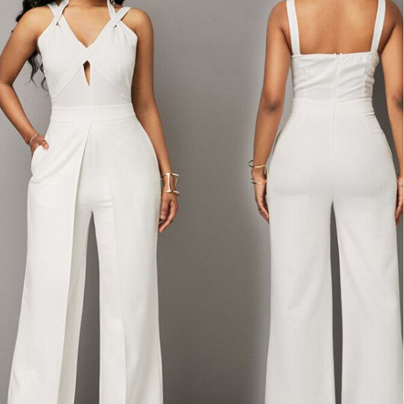 White Sleeveless Halter Jumpsuit