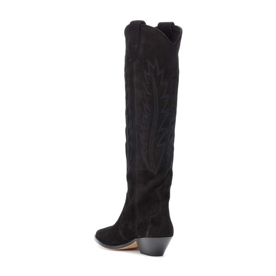 Western Suede Embroidered Knee High Boots